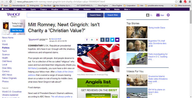 Mitt Romney newt gingrich isn't charity a christian value